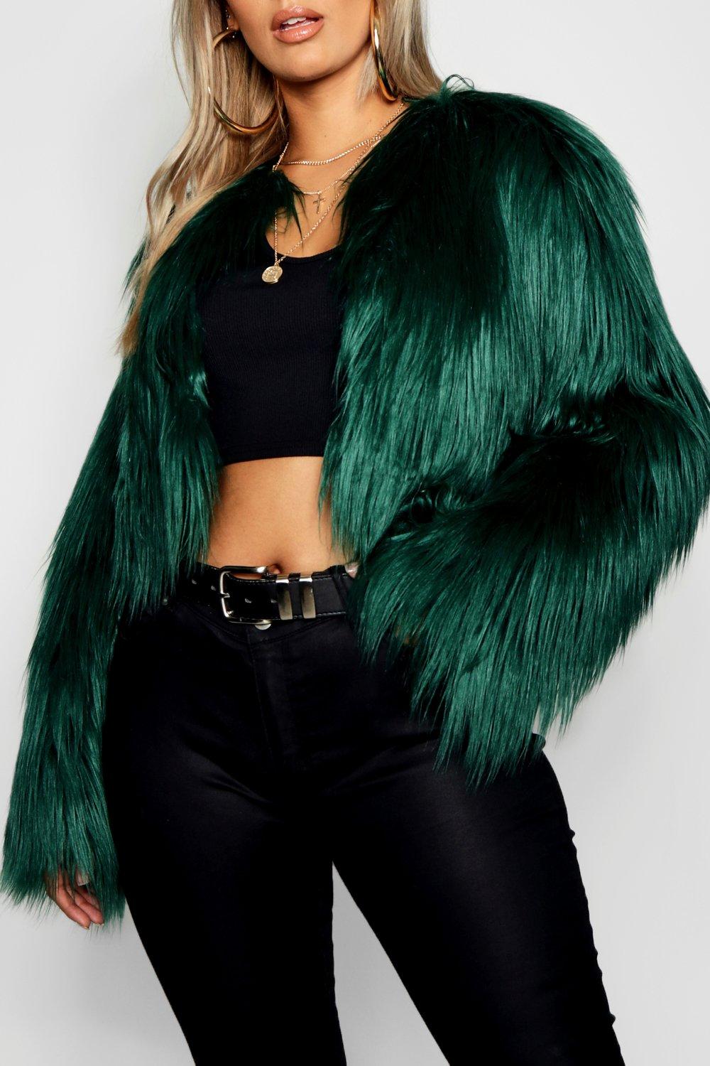 Green shaggy 2025 fur coat