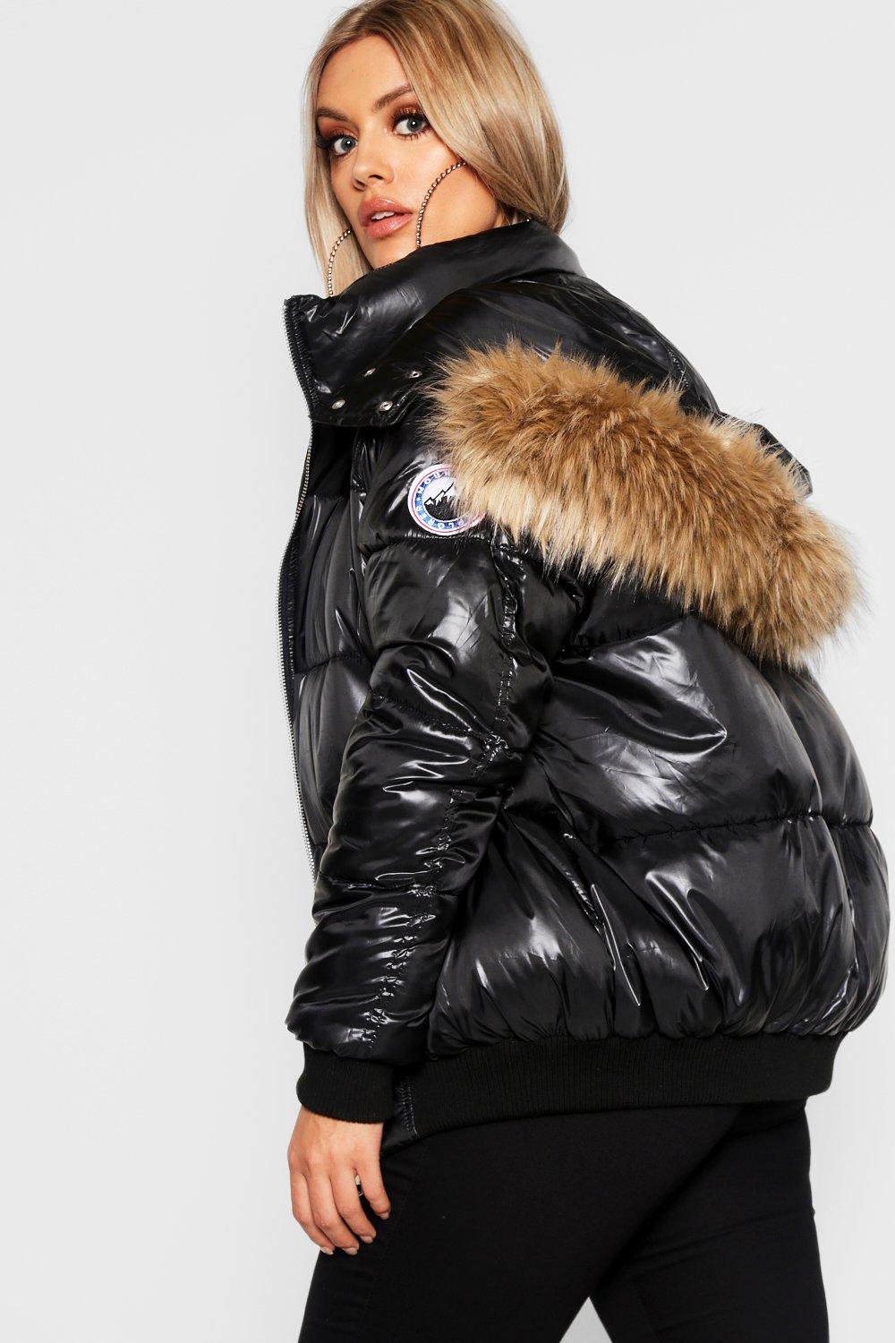 puffer jacket with fur hood boohoo