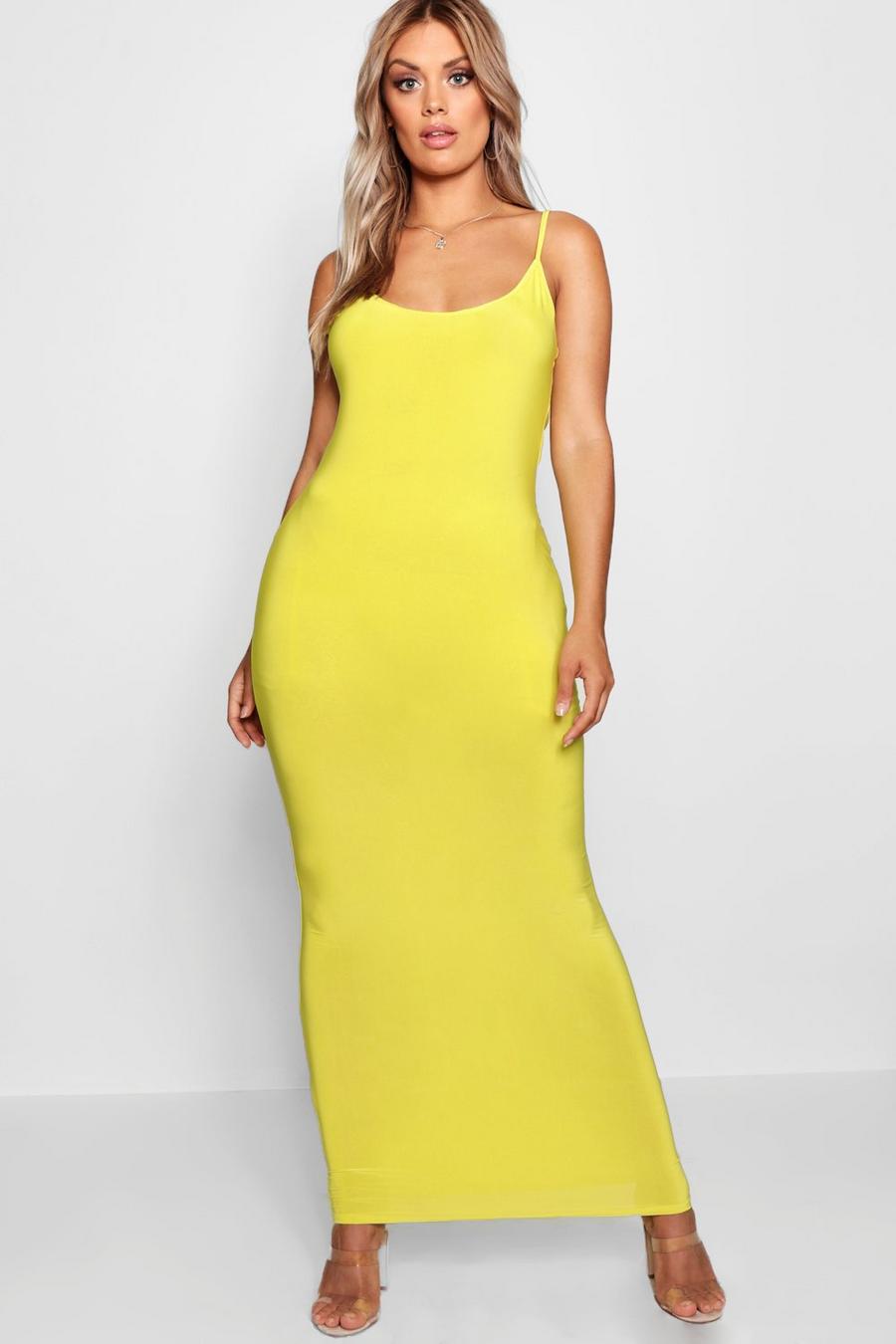 Chartreuse yellow Plus Slinky Strappy Maxi Dress