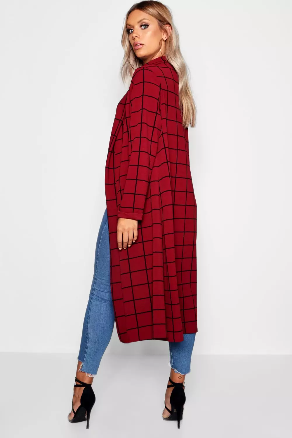 Berry Plus Windowpane Check Duster Coat alternative image