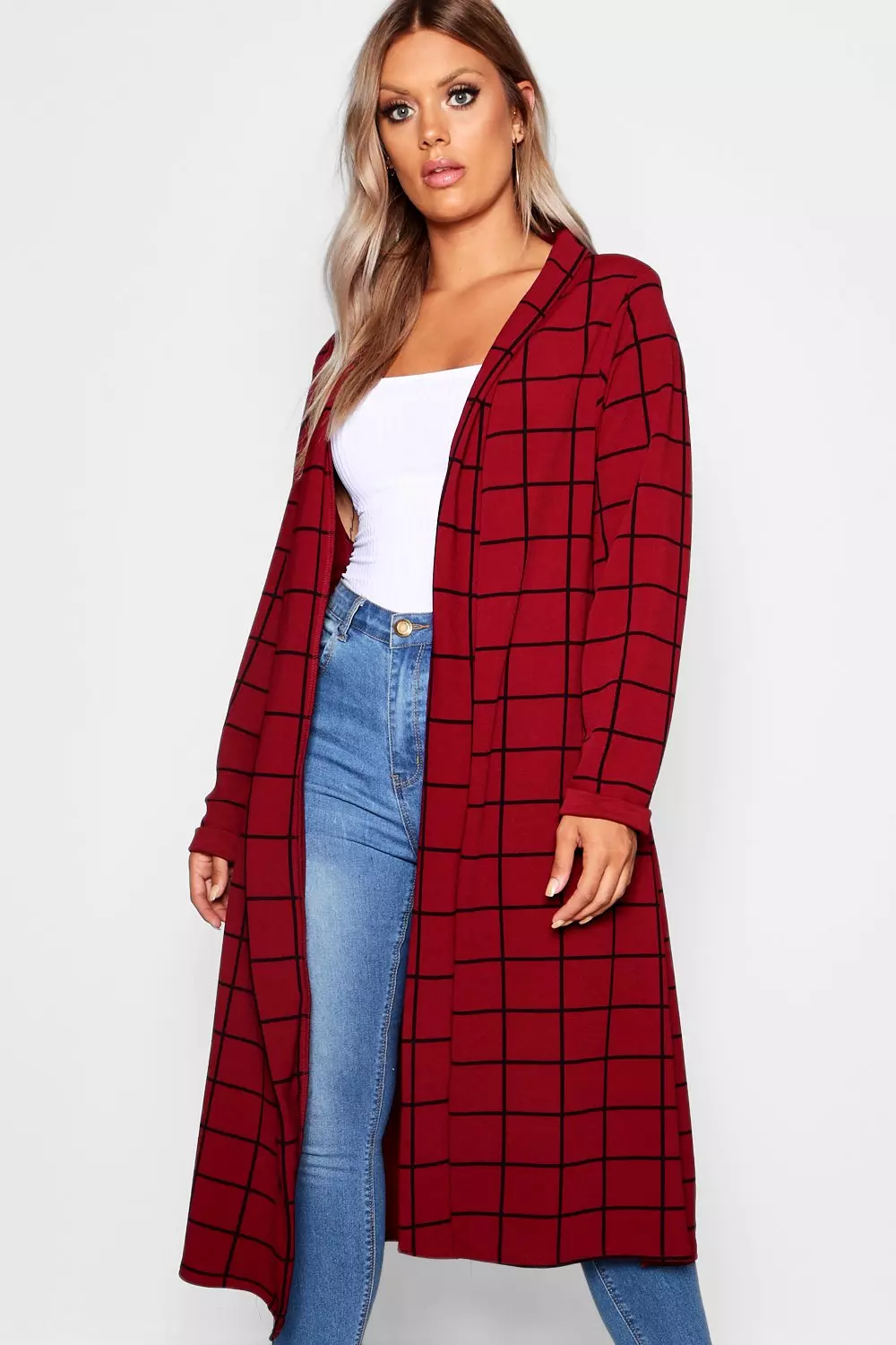 Berry Plus Windowpane Check Duster Coat alternative image