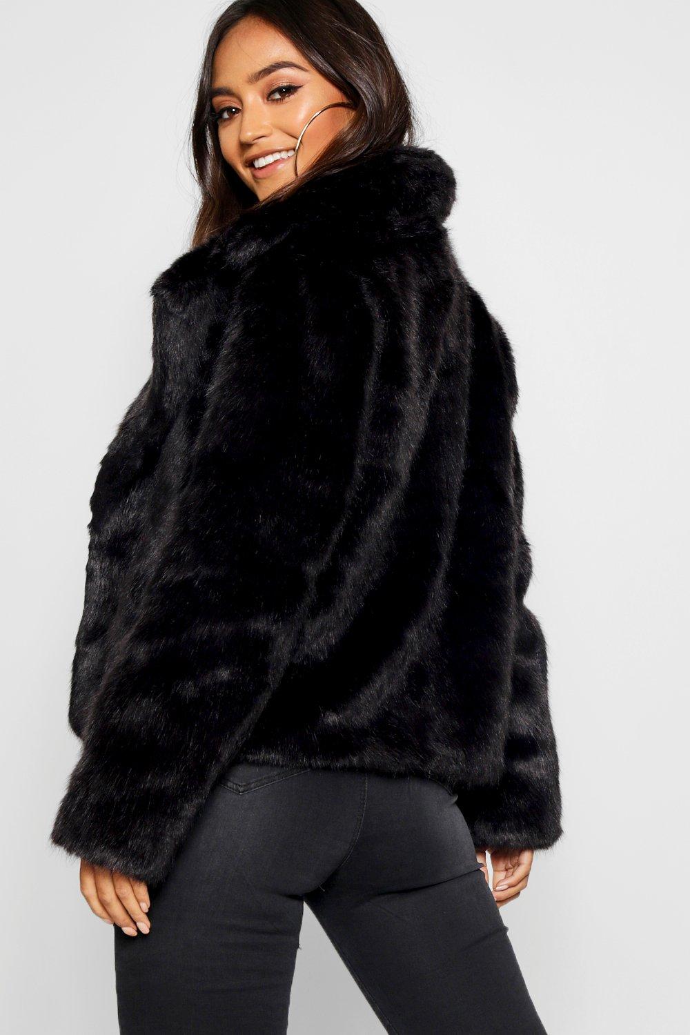 Petite Oversized Collar Luxe Faux Fur Coat