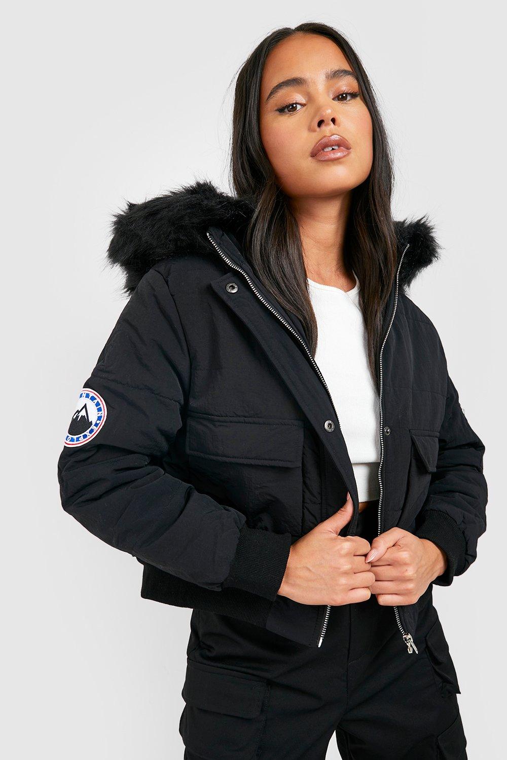 Petite Luxe Faux Fur Hood Sporty Cropped Coat Boohoo