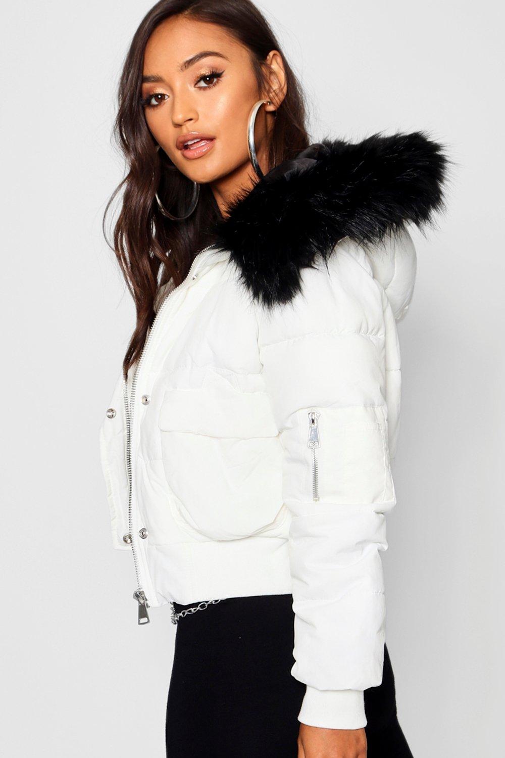 Boohoo fur hood on sale coat