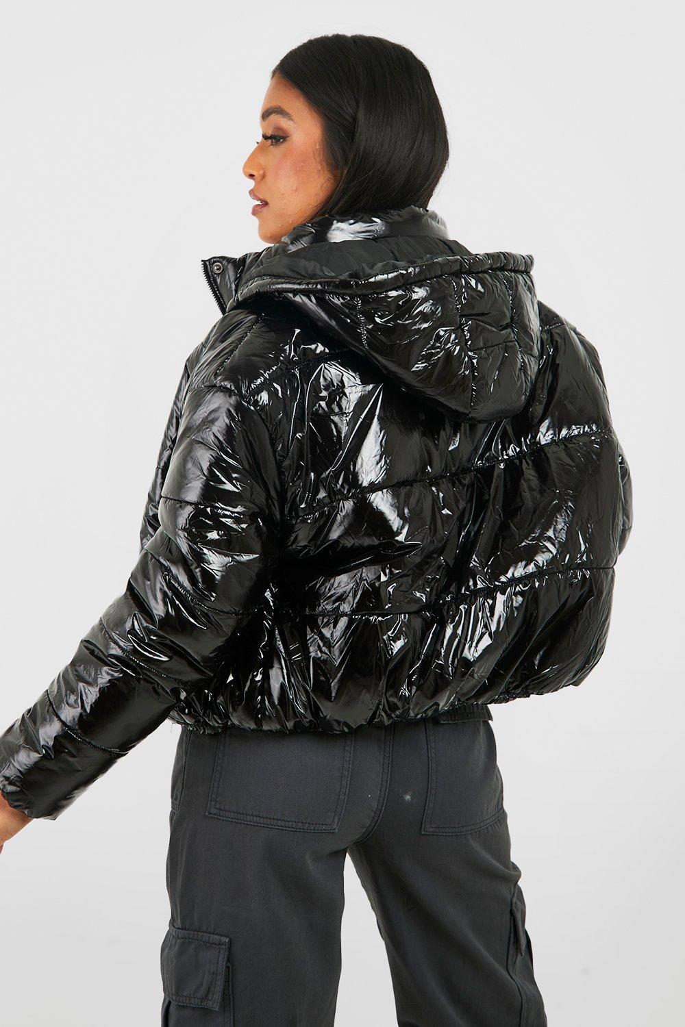 Cropped high shine puffer sales jacket