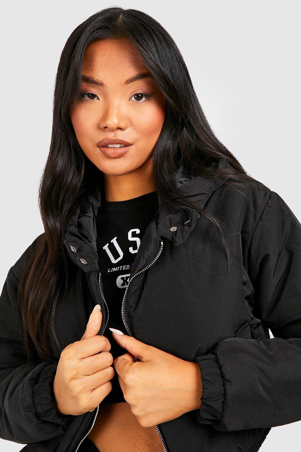 Black padded cropped jacket online