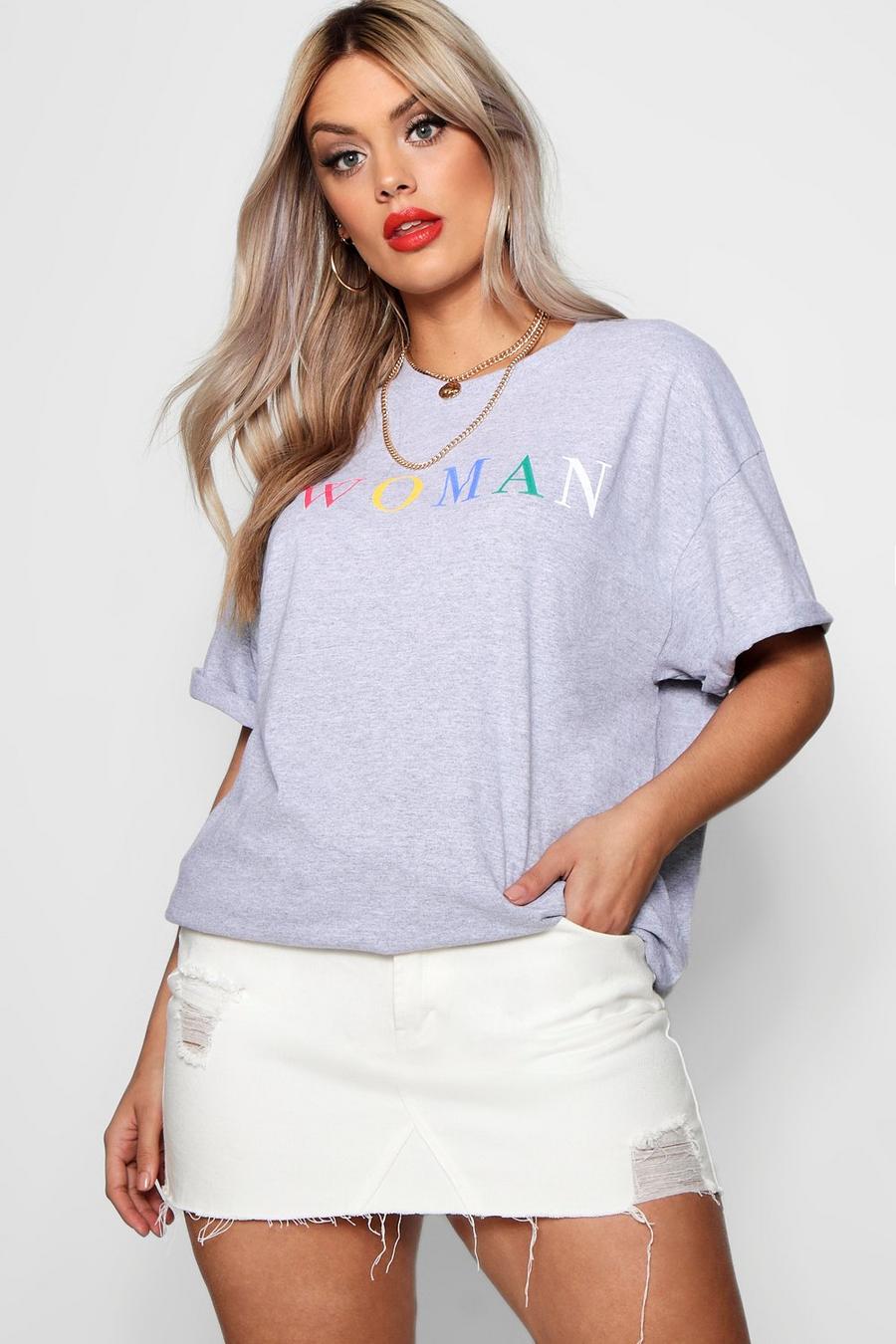 Plus Woman Rainbow T-Shirt mit Slogan image number 1