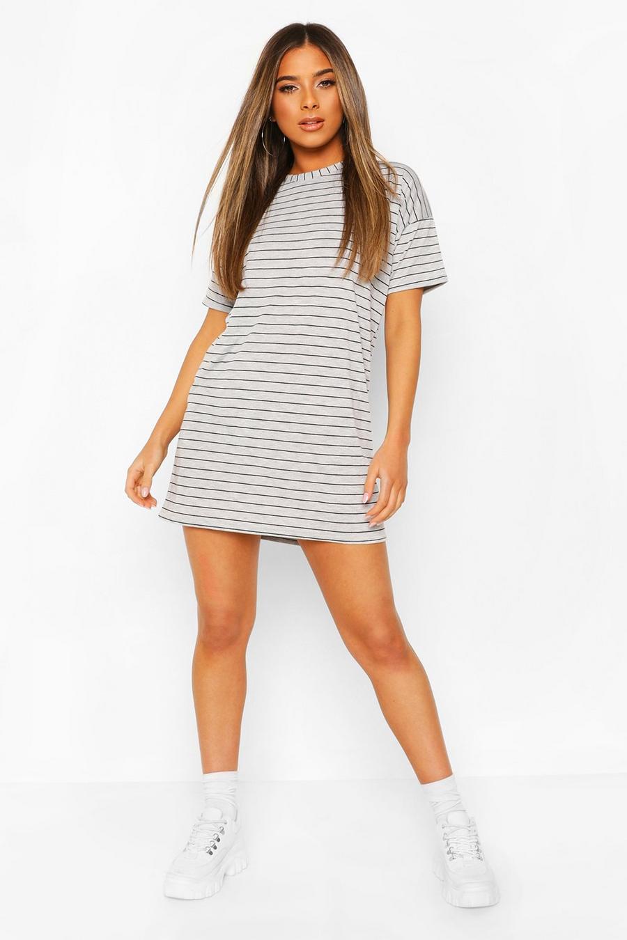 Grey Petite Stripe T-Shirt Dress image number 1