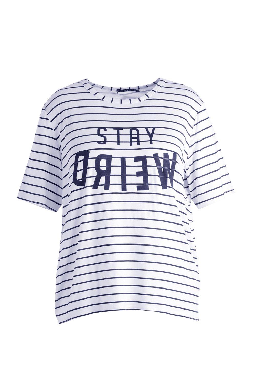T shirt taglie forti in Jersey a righe con testo