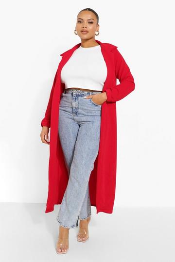 Grande taille - Manteau long en tissu crêpe red