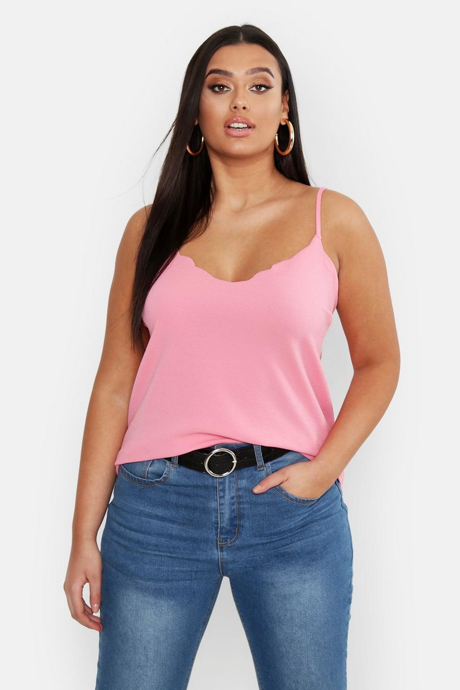 Coral pink Plus  Scalloped Edge Cami Top