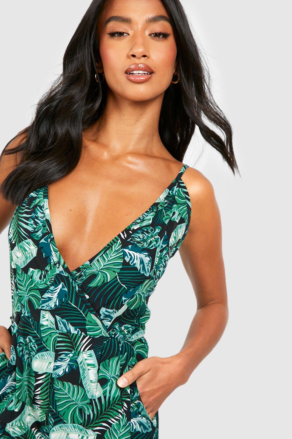 Palm leaf cheap print jumpsuit