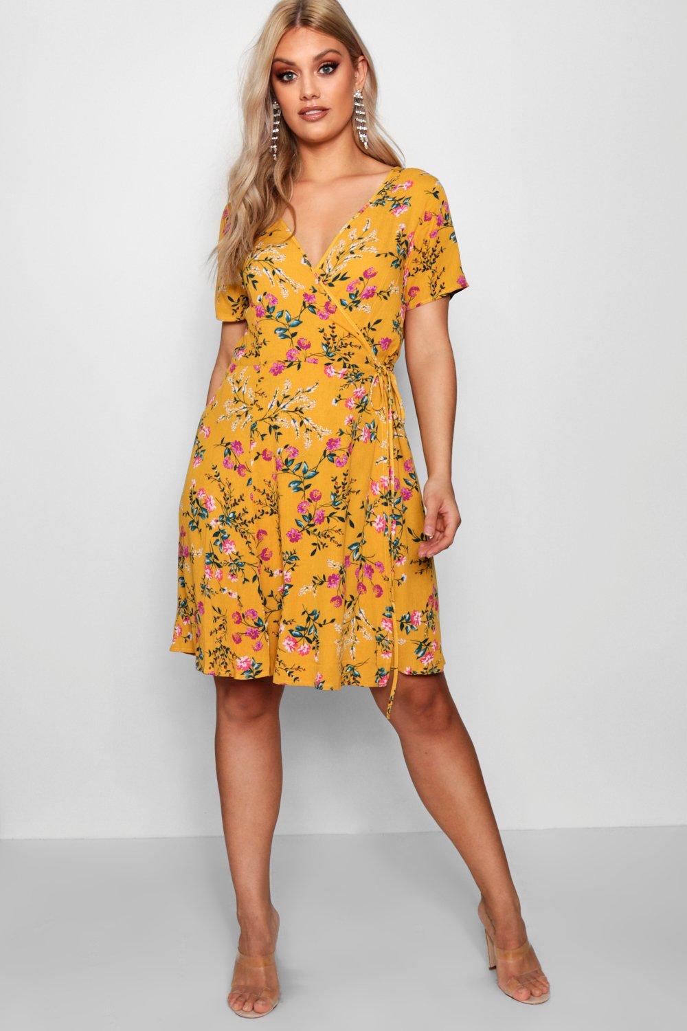 plus floral wrap dress