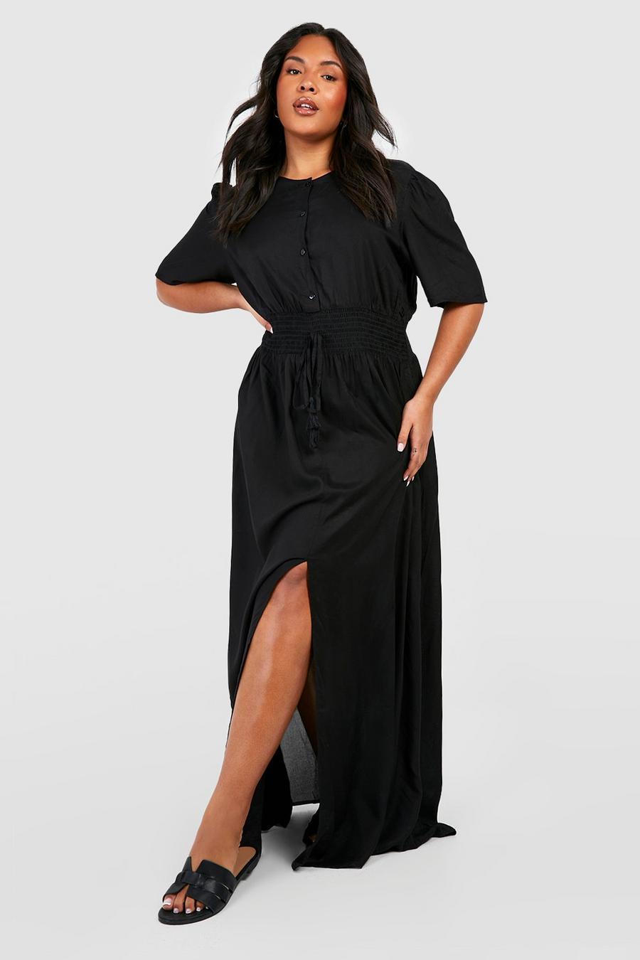 שחור negro שמלת מקסי עם קפלים במותן מידות גדולות
