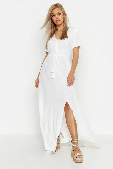 Plus Ruched Waist Maxi Dress white