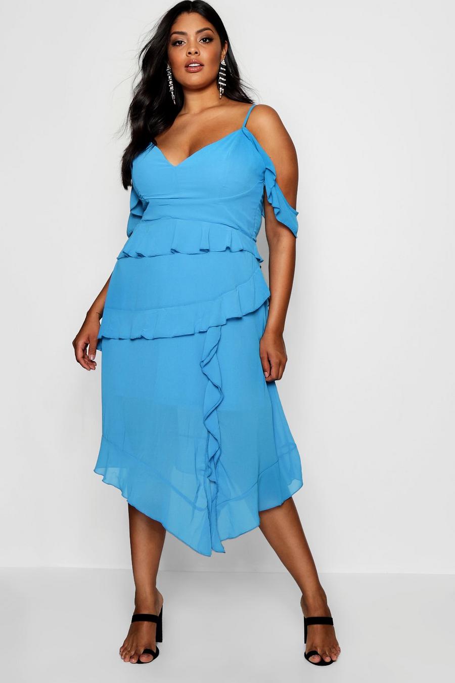 Plus Sadie Cold Shoulder Detail Midi Dress, Horizon blue image number 1