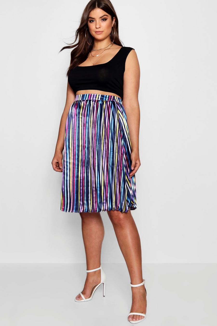 Plus Louise Stripe Pleated Midi Skirt image number 1