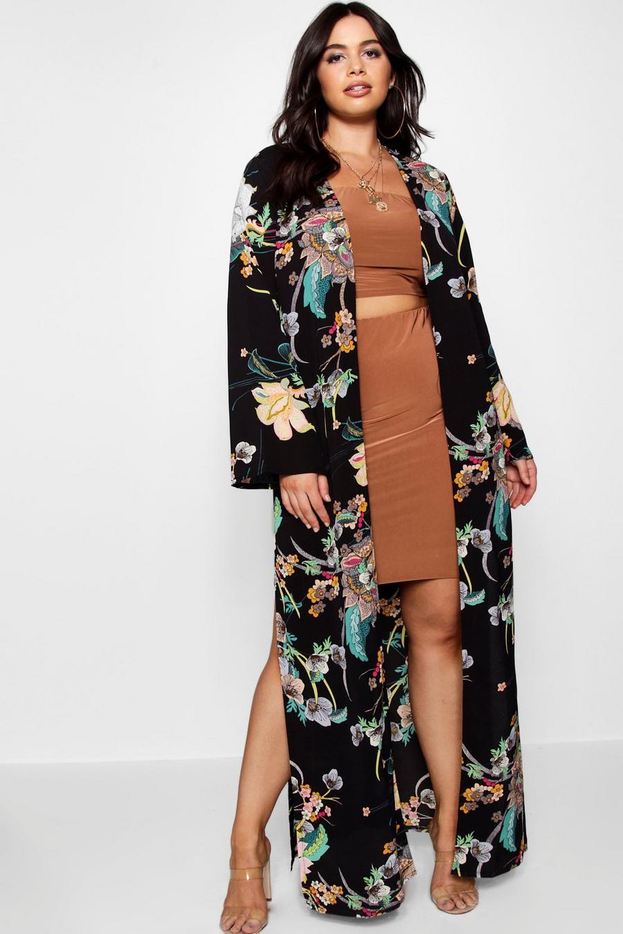 Grande taille - Kimono long à imprimé cachemire, Noir image number 1
