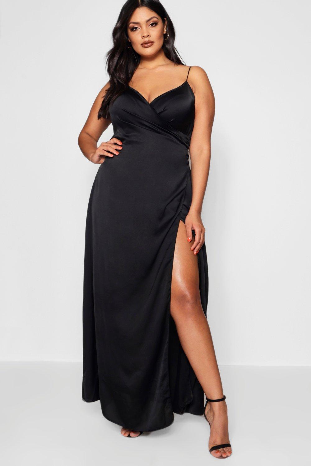 boohoo black satin dress