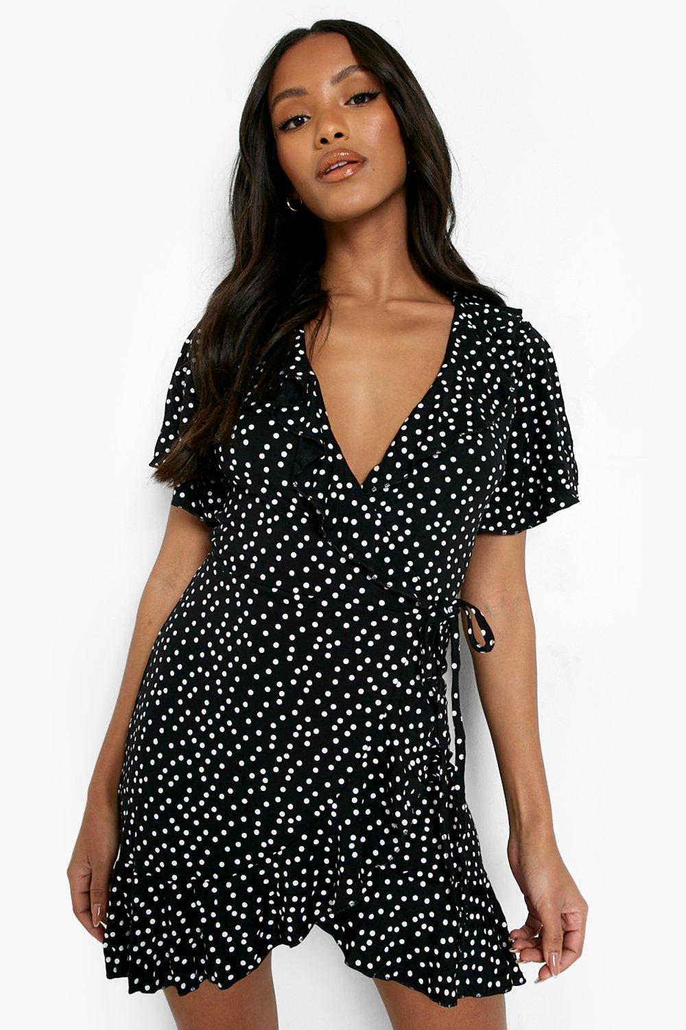 boohoo black and white polka dot dress