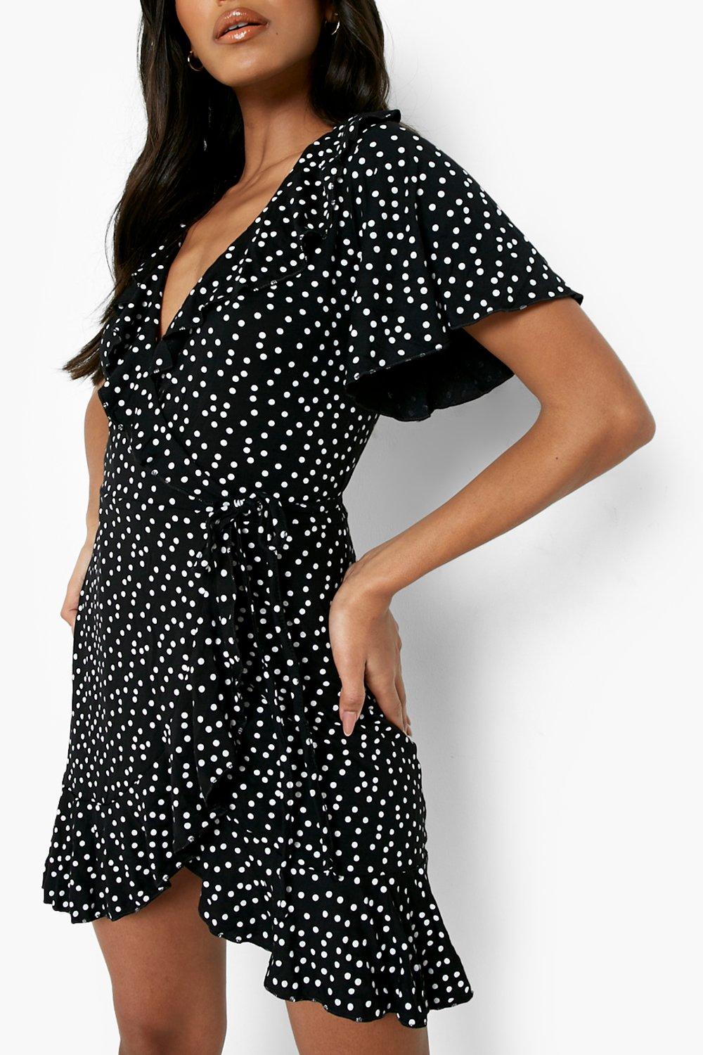 black and white polka dot ruffle dress