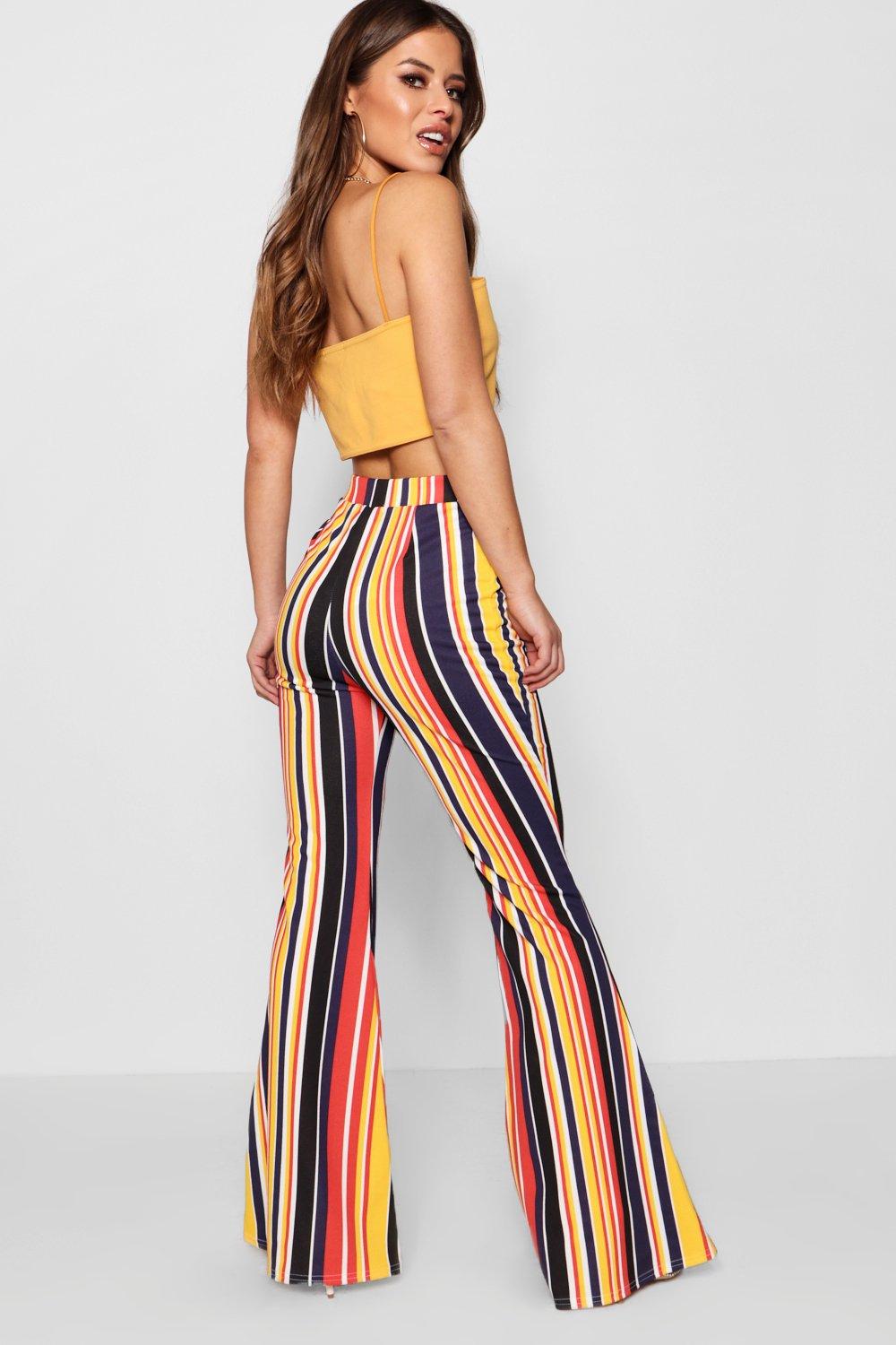 striped flared trousers