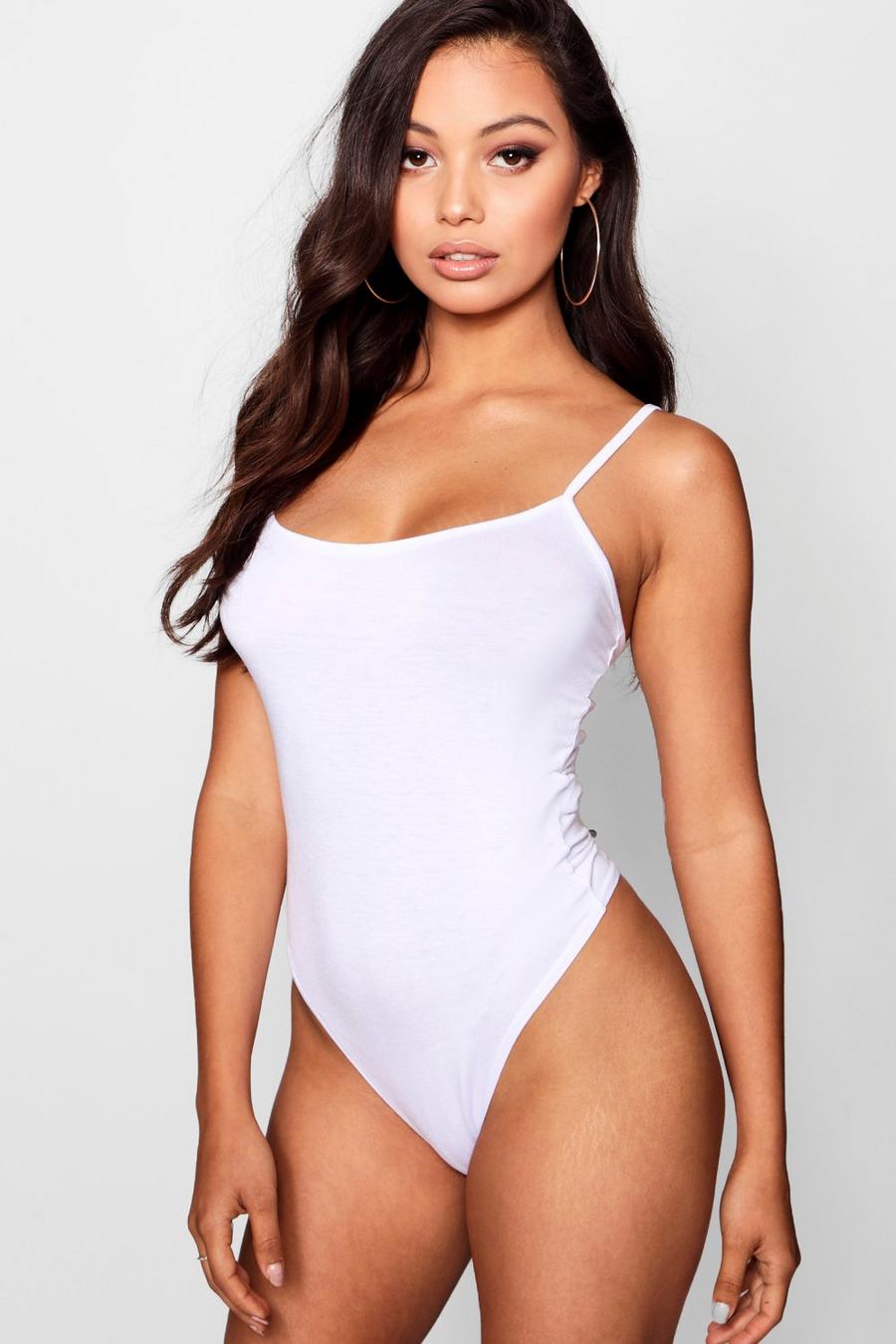 White Petite  Square Neck Strappy Bodysuit image number 1