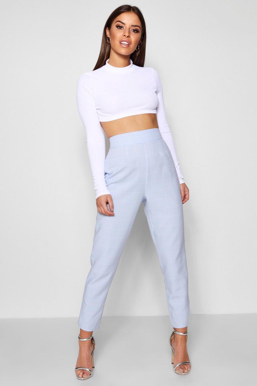 Petite  Pastel Check High Waisted Woven Trousers image number 1