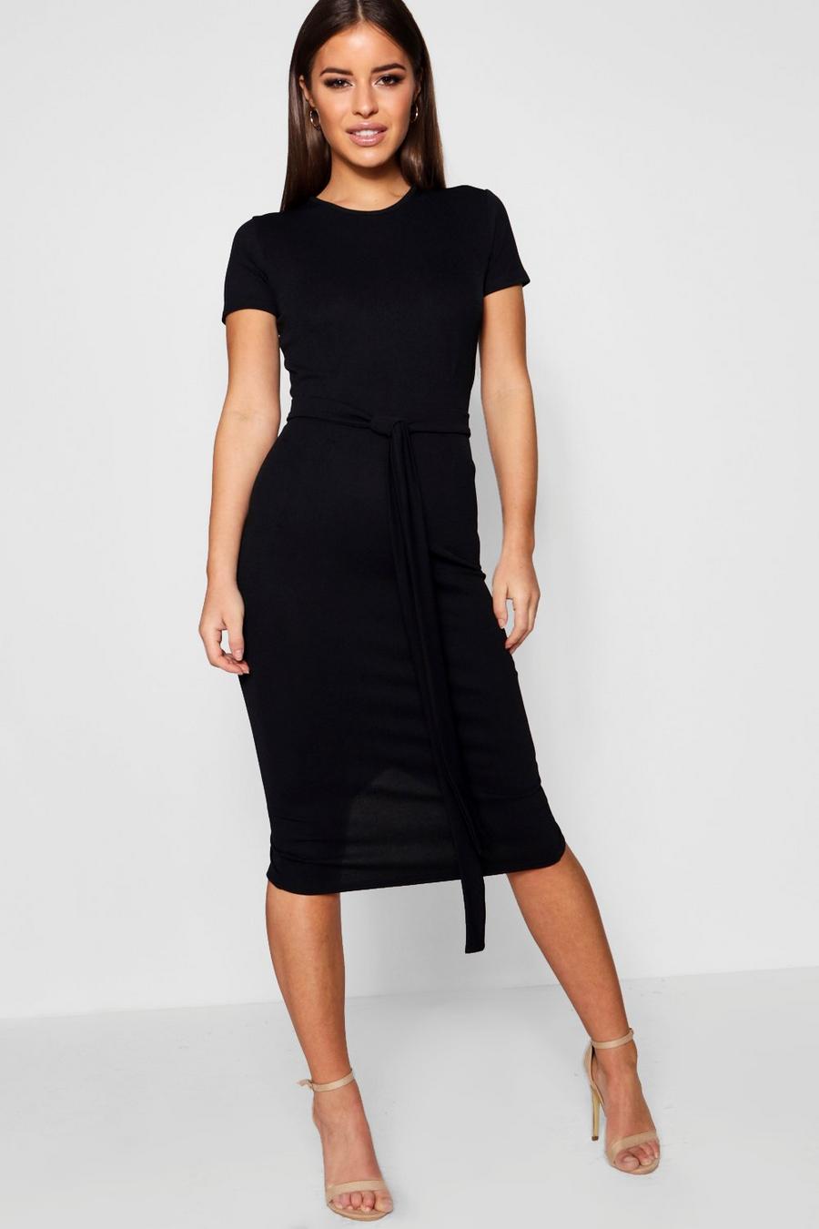 Petite Pleat Front Belted Tailored Midi Dress image number 1