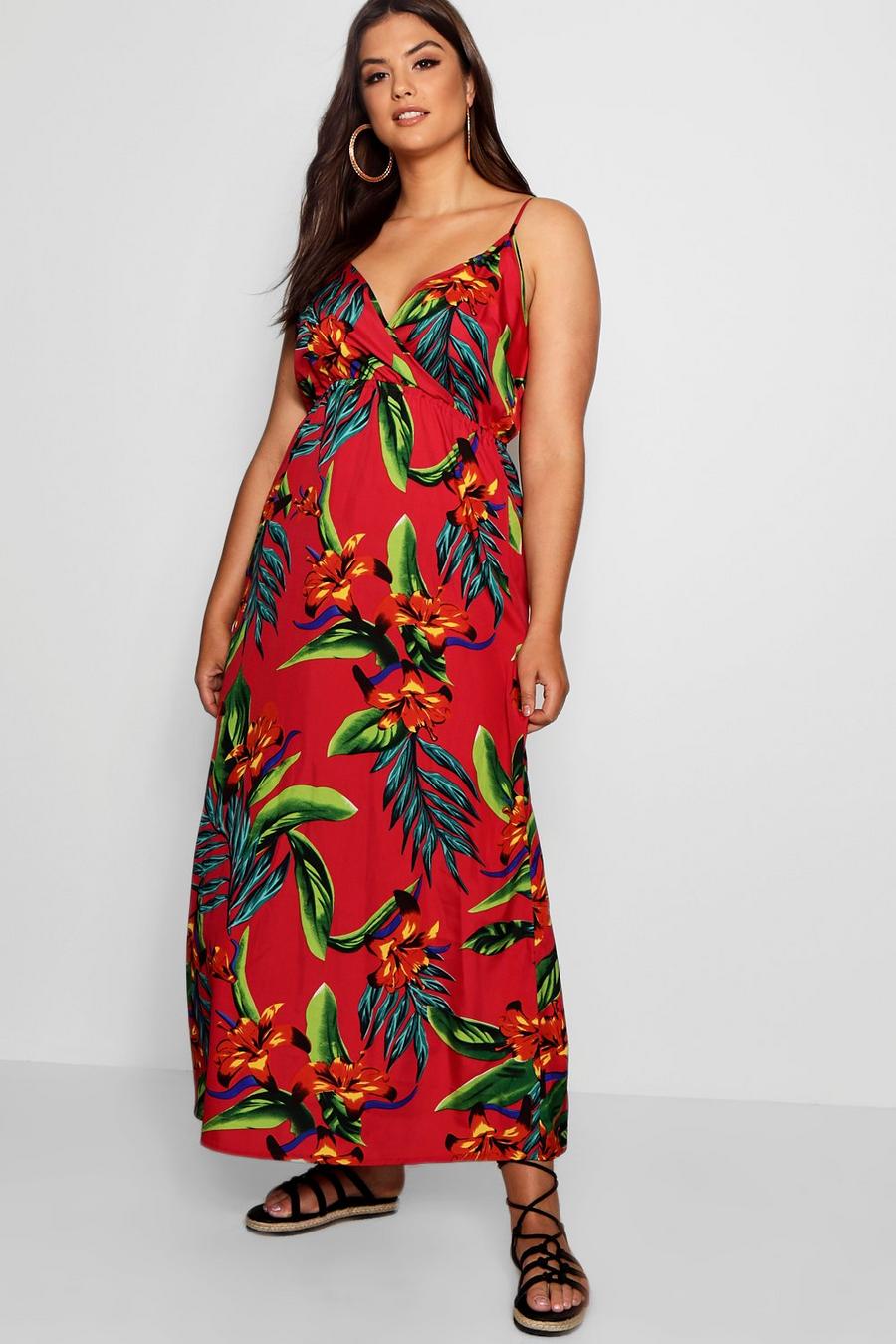 Plus maxi abito con stampa tropicale a colori accesi image number 1