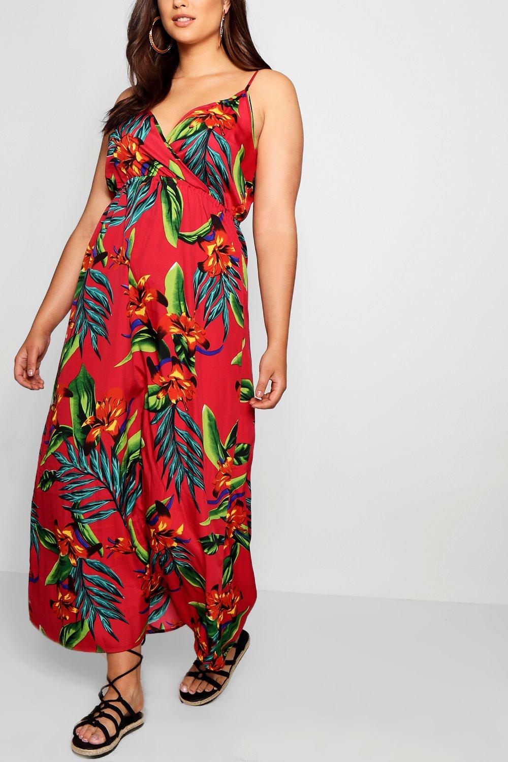 Plus Bright Tropical Print Maxi Dress