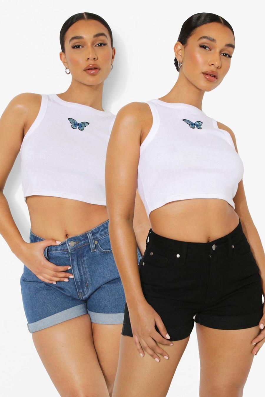 Multi Petite High Waisted Twin Pack Jean Shorts image number 1