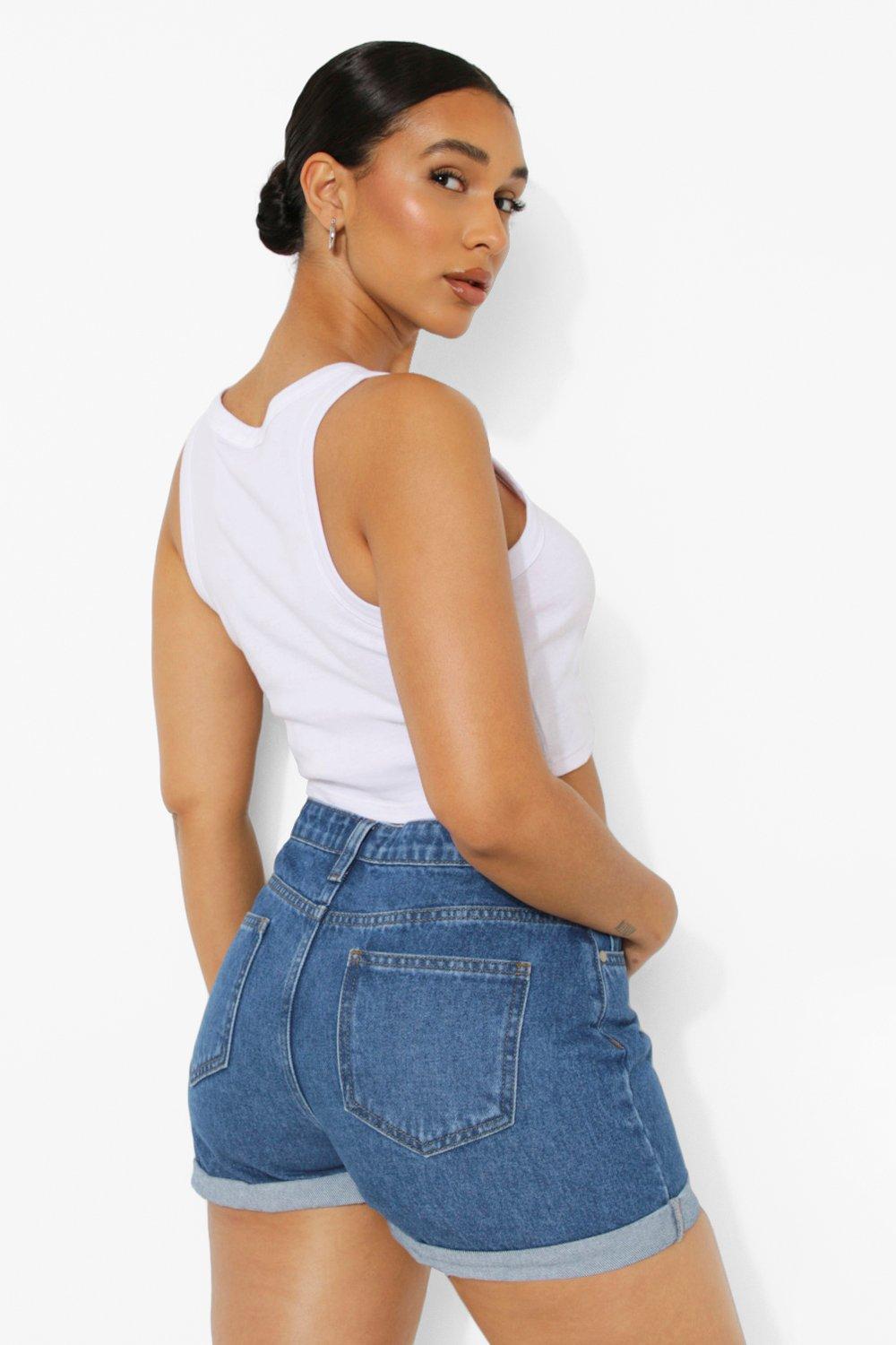 Petite High Waisted Twin Pack Denim Shorts boohoo NZ