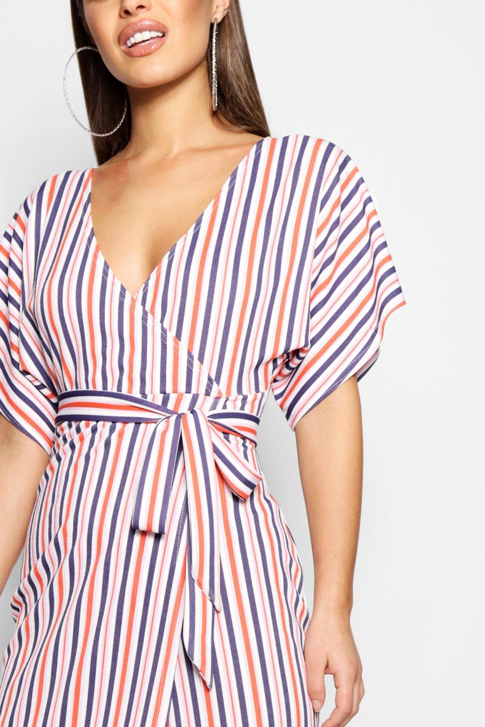 stripe wrap midi dress
