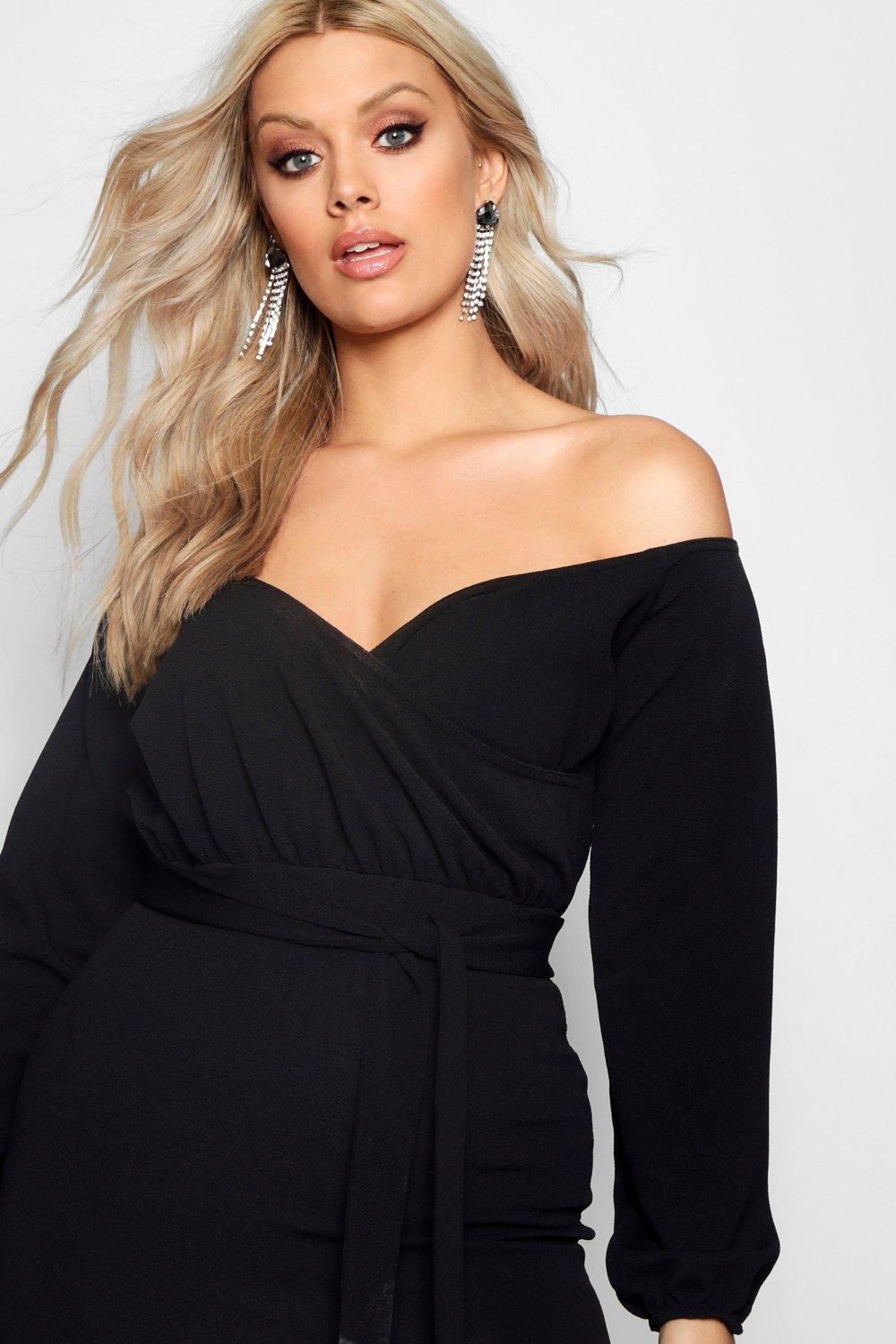 off the shoulder wrap mini dress