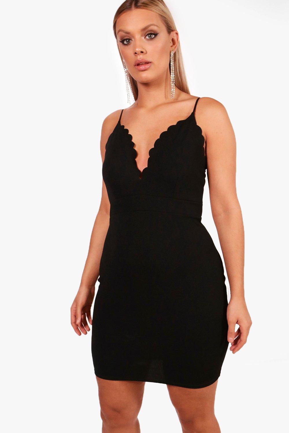 boohoo black scallop dress