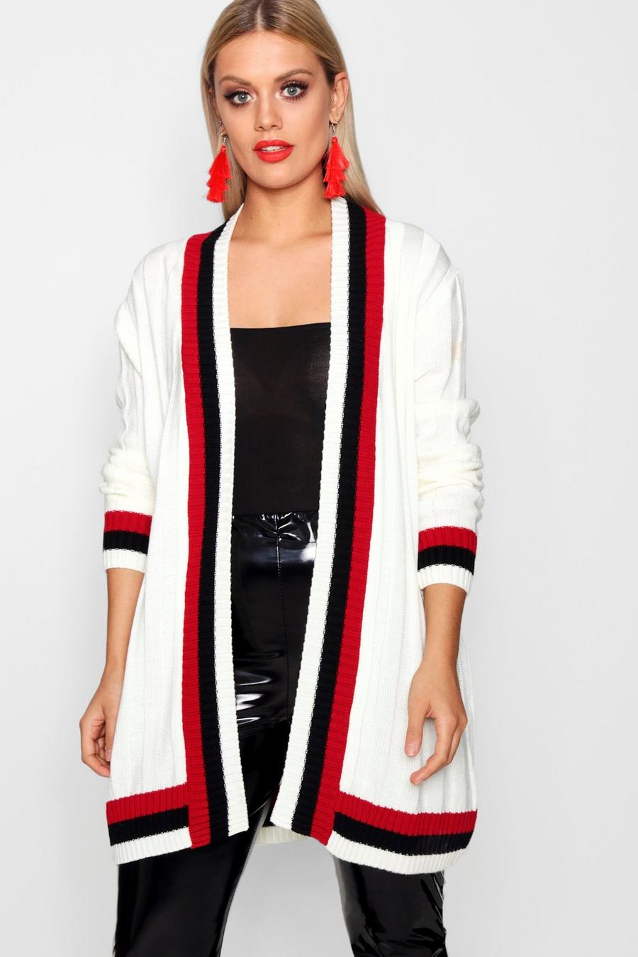 Ivory Plus  Contrast Stripe Chunky Cardigan image number 1