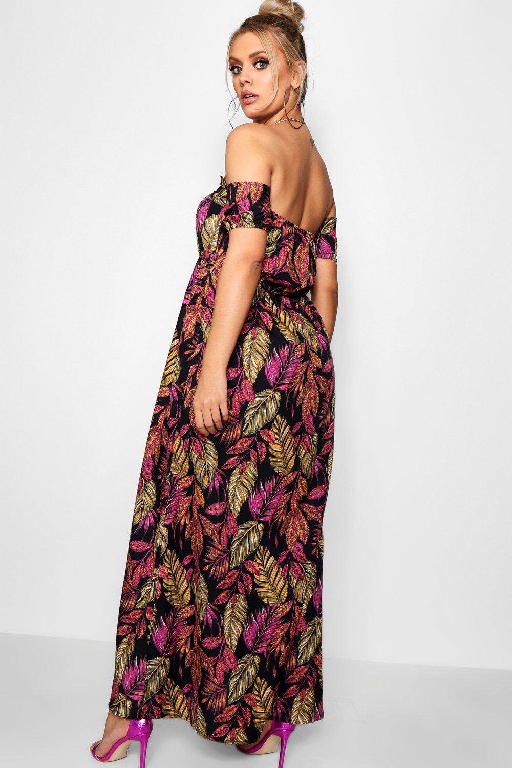 smocked off shoulder maxi dress