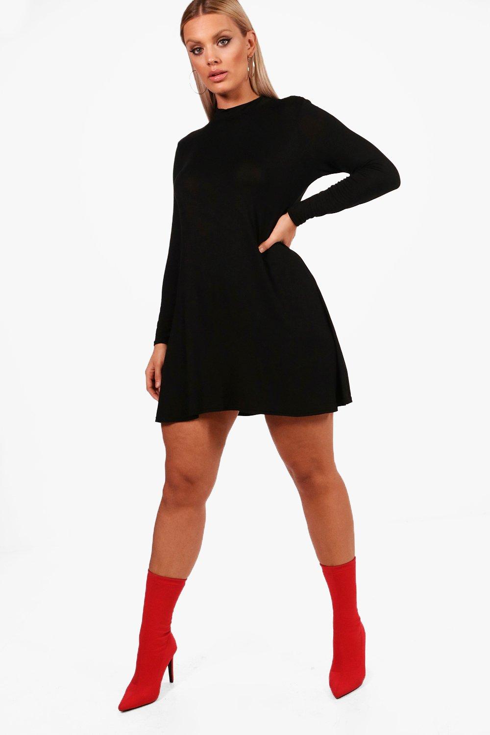 high neck long sleeve swing dress