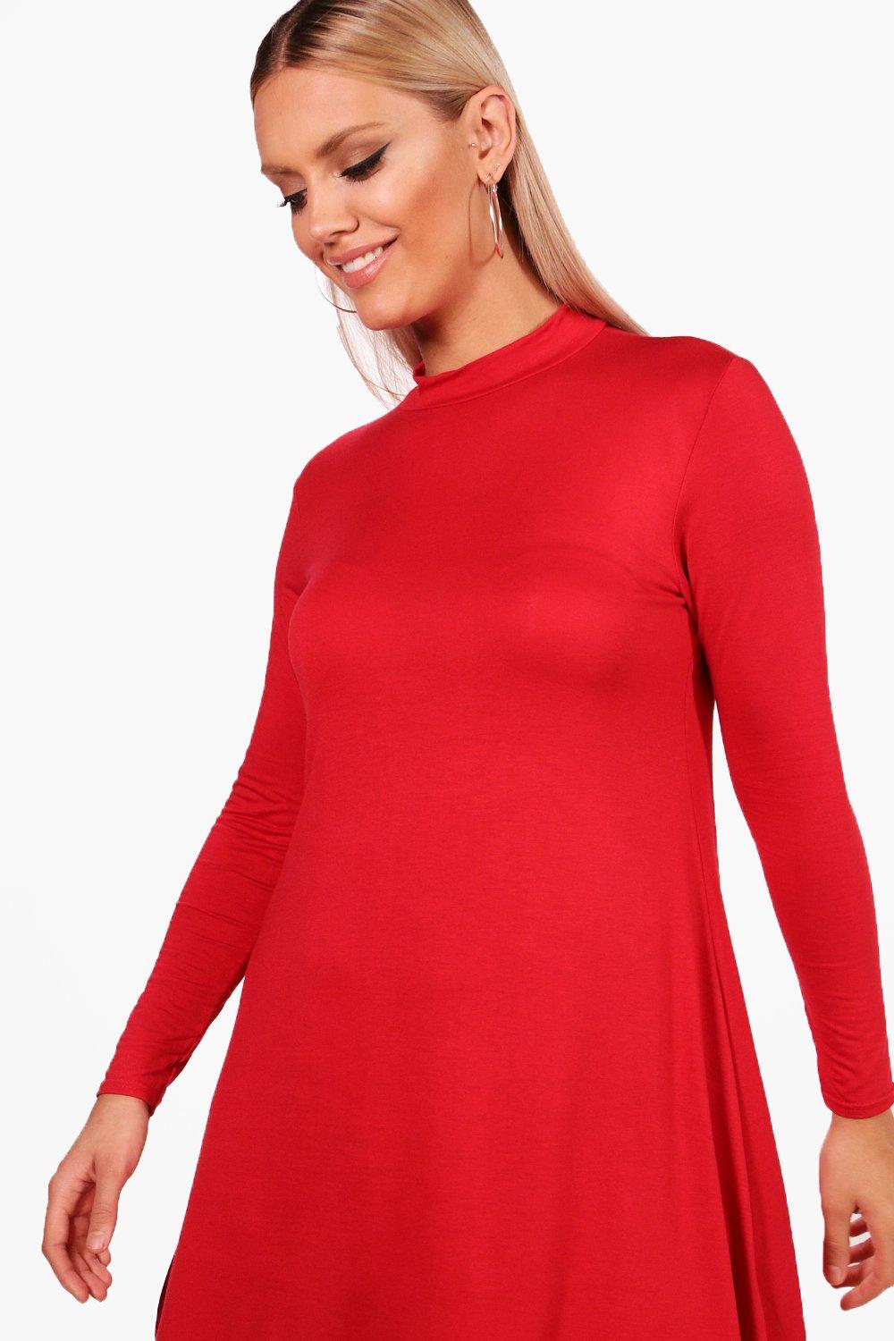 High neck long sleeve swing dress hotsell