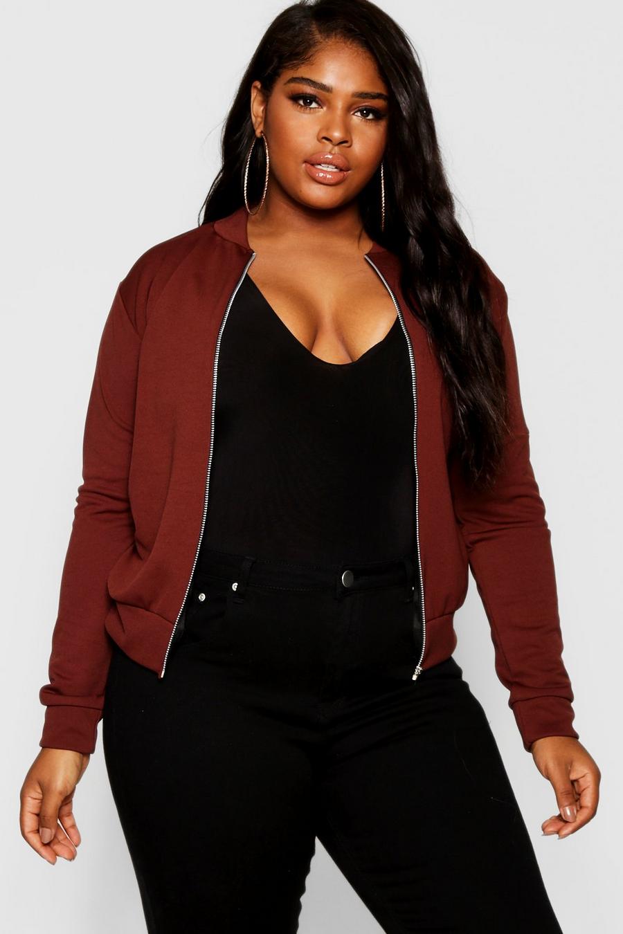 Giacca Bomber Plus Size in Scuba, Chocolate image number 1