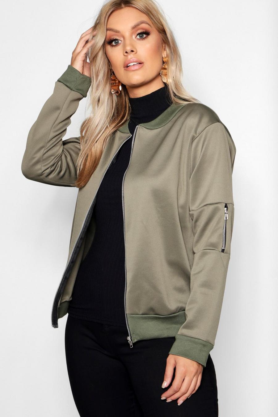 Giacca Bomber Plus Size in Scuba, Khaki image number 1