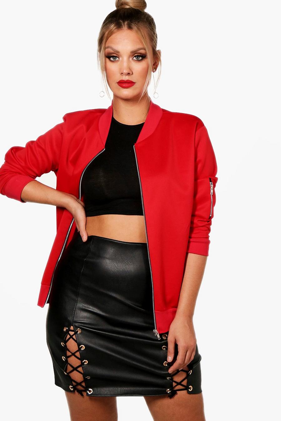Giacca Bomber Plus Size in Scuba, Rosso image number 1