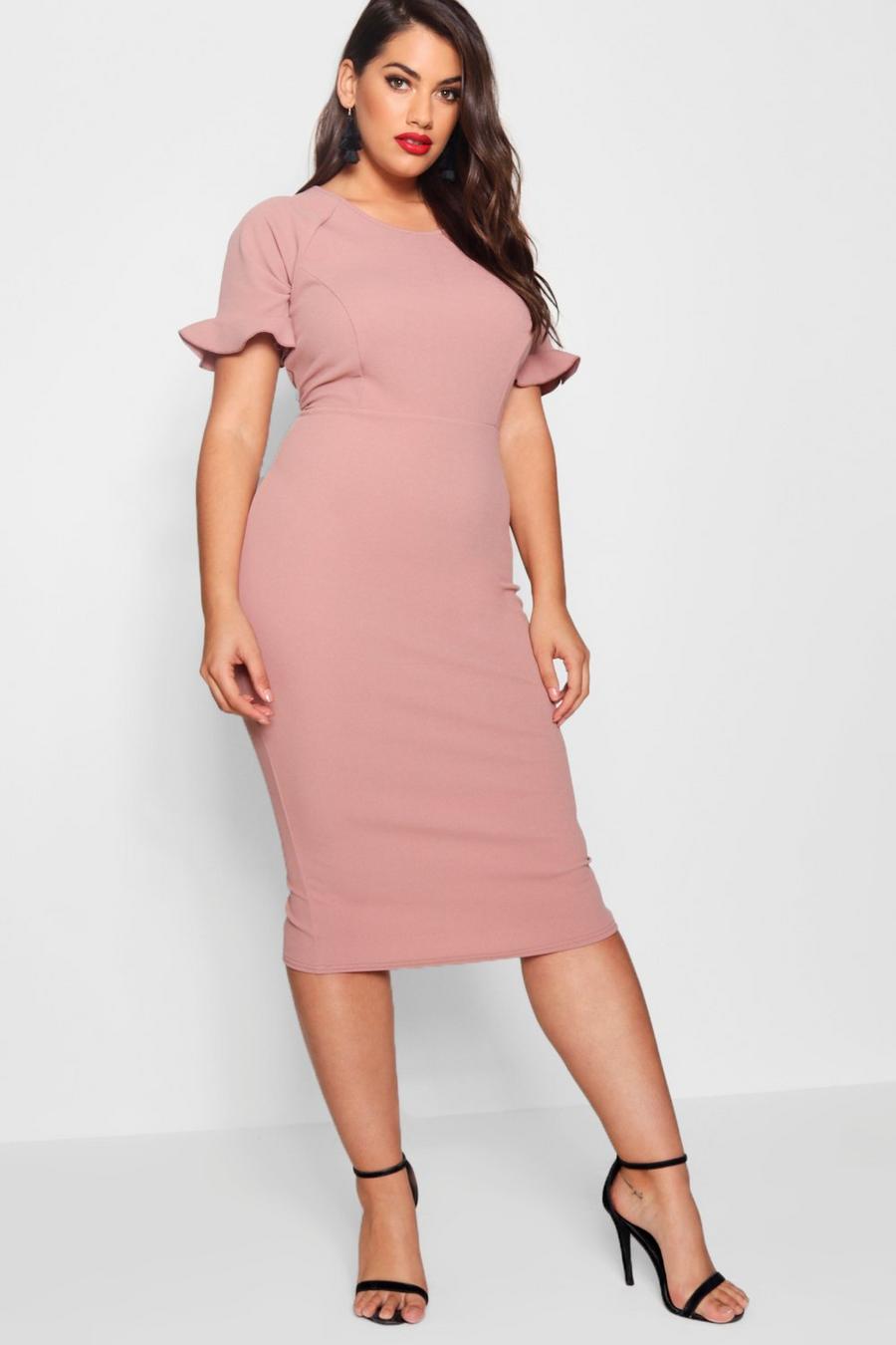 Desert rose pink Plus Crepe Ruffle Tailored Midi Dress