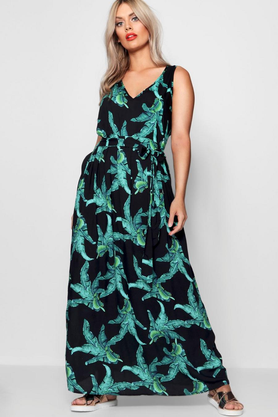 Black Plus Floral Print V Neck Maxi Dress image number 1