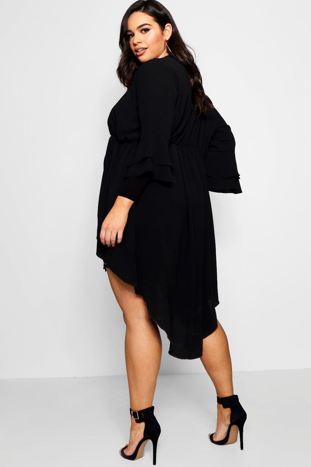 Plus Tie Front Ruffle Kimono Jacket boohoo AU