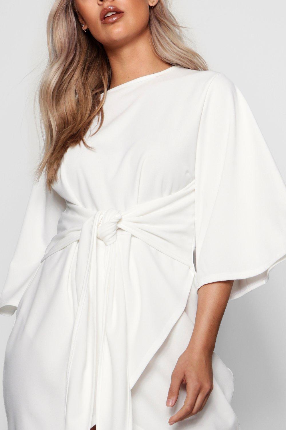 Plus Kimono Sleeve Tie Waist Wrap Dress | boohoo