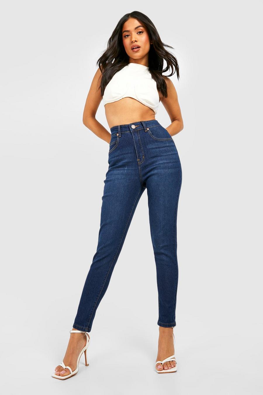 Petite Skinny Jeans mit hohem Bund und 5-Taschen, Indigoblau