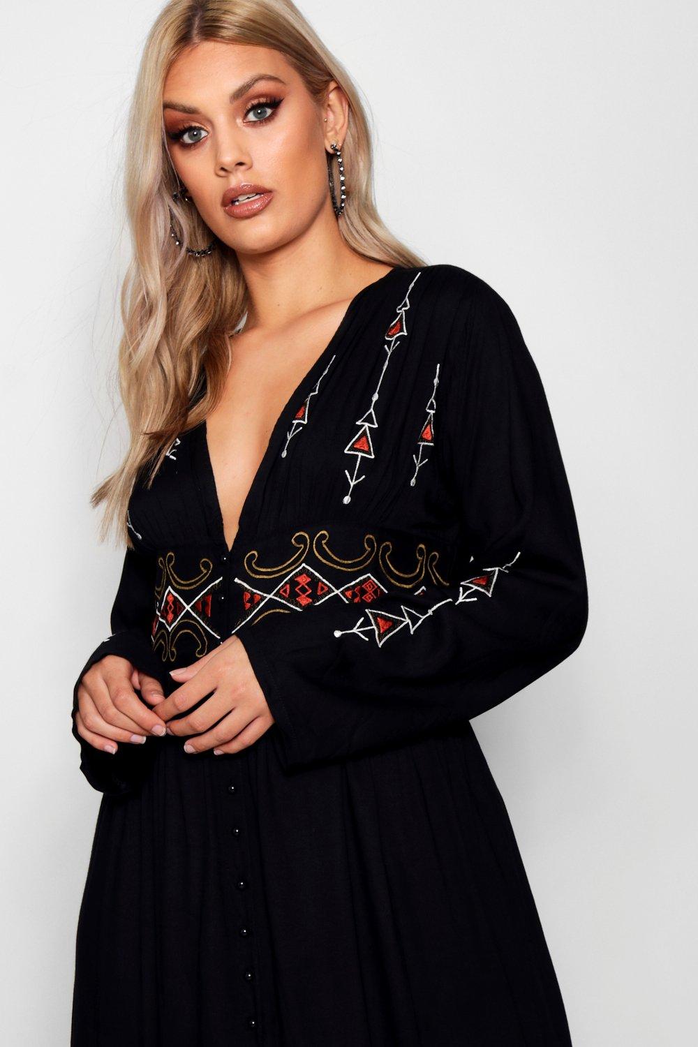 Long black 2024 embroidered dress