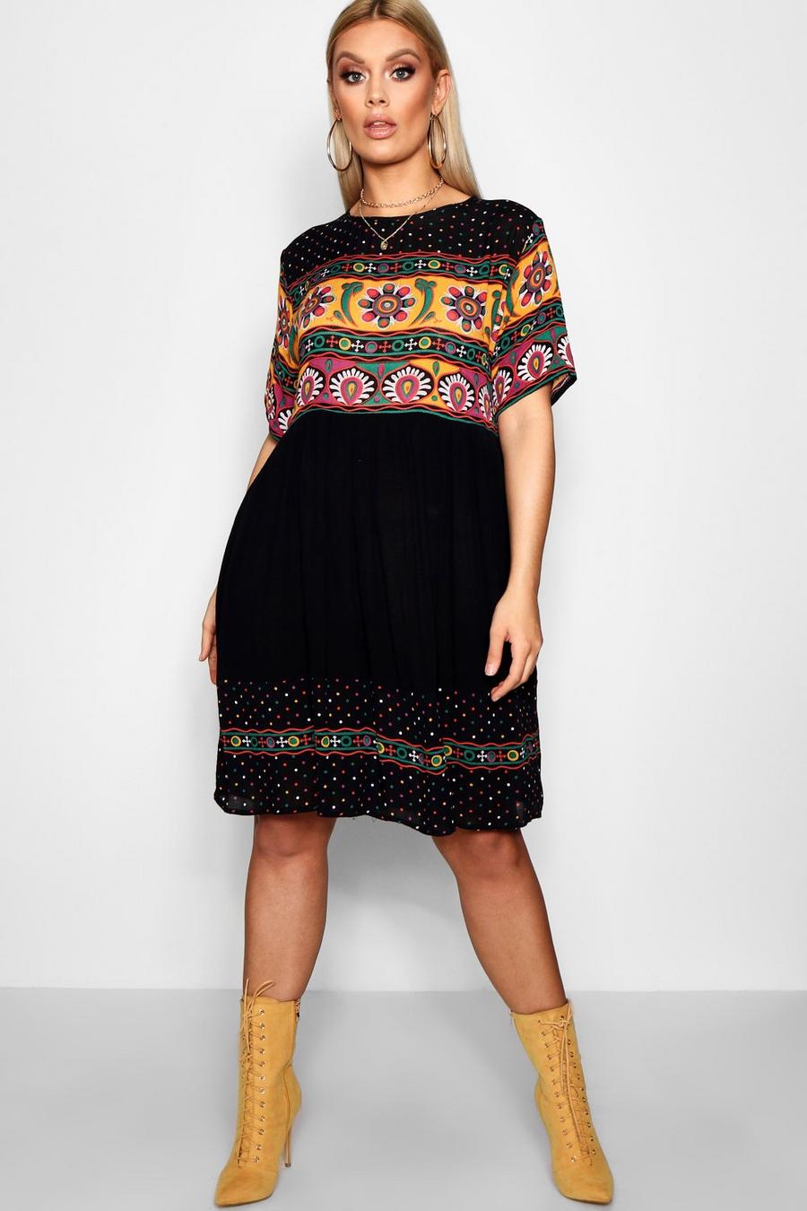 Black Plus Cerys Retro Print Smock Dress image number 1